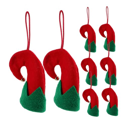 MOBUTOFU 8 Stück Weihnachtsbaumanhänger Elfenhüte Weihnachtsmütze Weihnachtselfenmütze Elfenmütze Weihnachtsbaumspitze Weihnachtselfenmütze Dekoration Elfenpartydekorationen Hut Elfenhut von MOBUTOFU
