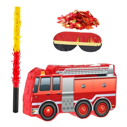MOBUTOFU Feuerwehrwagen -pina -turm Lustiges Piñata- Feuerwehrauto Dekoration Feuerwehrauto-partygeschenk Feuerwehrmann-partydekoration Geburtstagsfeier Piñata Papier Rot von MOBUTOFU