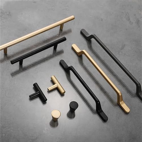 Einfache schwarze Küchenschrank-Türgriffe, mattgoldene Aluminiumlegierung, Schubladengriffe, Möbelgriffe, Hardware, 1 Stück (Color : Sand Gold 192mm) von MOBYAT