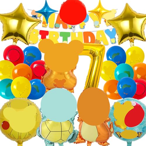 MODEQQ 27 Stück Geburtstagsdeko 7 Jahre Junge Mädchen, Luftballons Geburtstag Set, Kindergeburtstag Folienballon, Party Deko Ballons Set für Kindergeburtstag (7) von MODEQQ