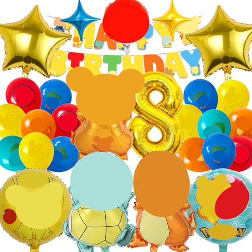 MODEQQ 27 Stück Geburtstagsdeko 8 Jahre Junge Mädchen, Luftballons Geburtstag Set, Kindergeburtstag Folienballon, Party Deko Ballons Set für Kindergeburtstag (8) von MODEQQ