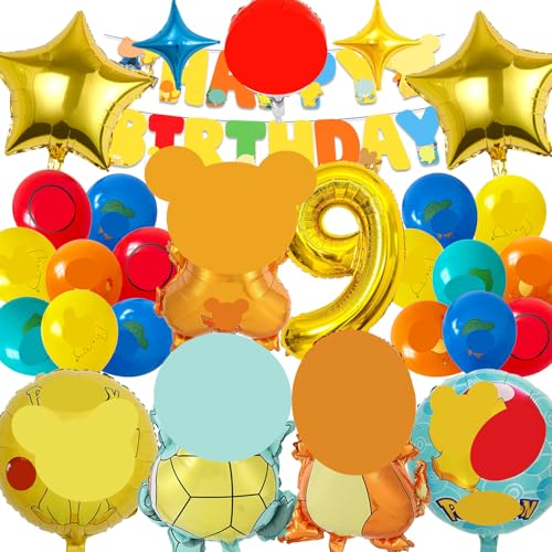 MODEQQ 27 Stück Geburtstagsdeko 9 Jahre Junge Mädchen, Luftballons Geburtstag Set, Kindergeburtstag Folienballon, Party Deko Ballons Set für Kindergeburtstag (9) von MODEQQ