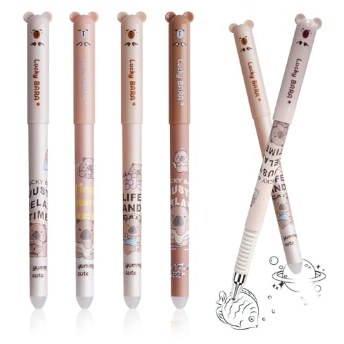 MODEQQ 4 Stück Radierbarer Kugelschreiber, 0.5 mm Cartoon Radierbare Stifte, Erasable Pen Set, Tintenroller Gelstifte Löschbarer für Erwachsene Kinder Studenten Schule Büro (A) von MODEQQ