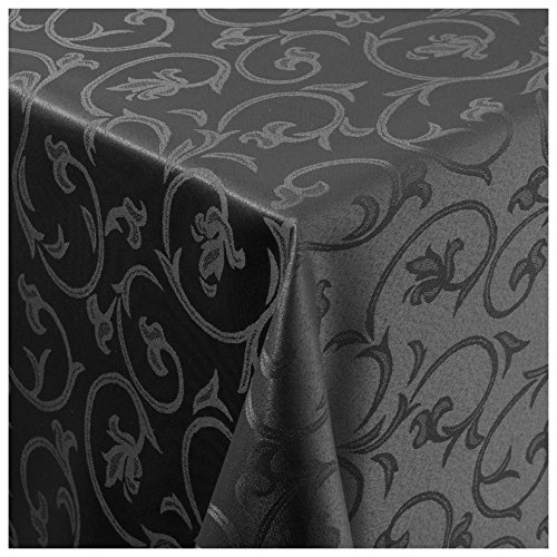 MODERNO Tischdecke Damast Stoff Barock Tulpen Tischtuch Bügelarm eckig 130x130 cm in Schwarz mit umgenähtem Rand Premium Qualität von MODERNO