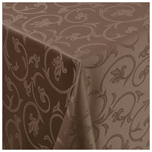 Tischdecke Damast Stoff Barock Tulpen Tischtuch Bügelarm eckig 80x80 cm in Braun mit umgenähtem Rand Premium Qualität von MODERNO