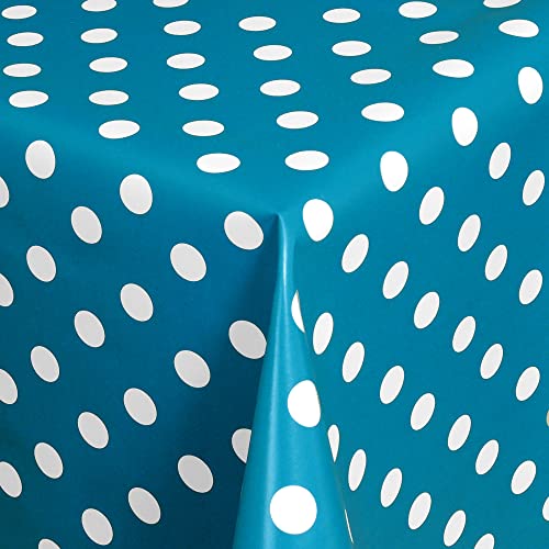 Wachstischdecke Wachstuch Tischdecke Gartentischdecke abwaschbar eckig 180x140 cm Punkte Blau Weiss von MODERNO