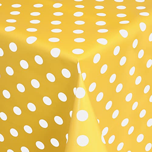 Wachstischdecke Wachstuch Tischdecke Gartentischdecke abwaschbar rund 138 cm Punkte Gelb Weiss von MODERNO