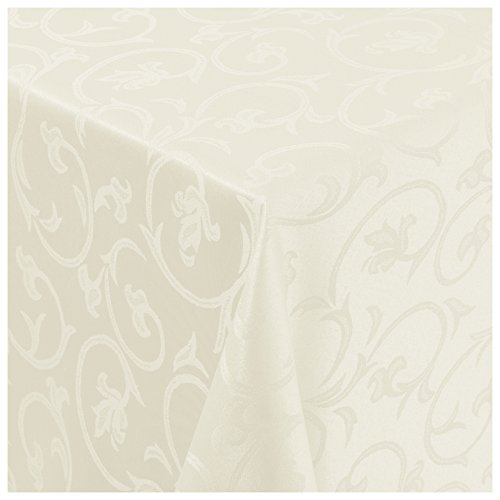 Tischdecke Stoff Damast Barock Jacquard Ranken Design mit Saum eckig 100x100 cm Creme-Champagner von MODERNO