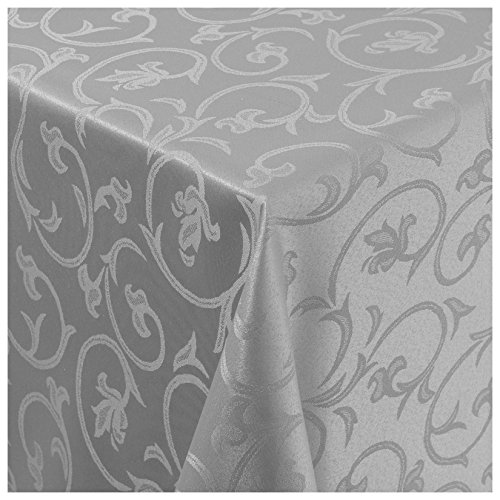 Tischdecke Stoff Damast Barock Jacquard Ranken Design mit Saum eckig 100x100 cm Grau von MODERNO