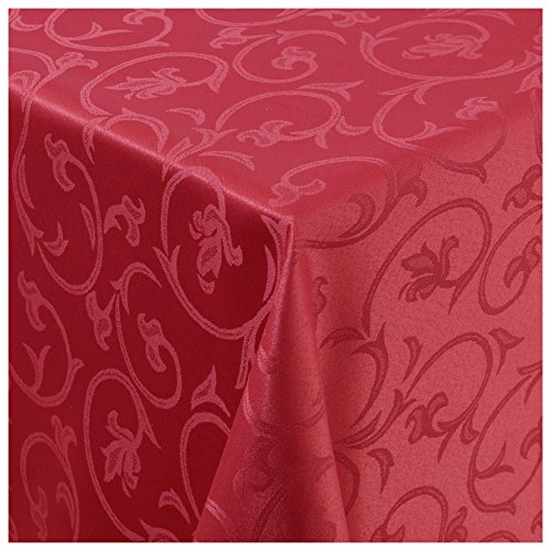 Tischdecke Stoff Damast Barock Jacquard Ranken Design mit Saum eckig 130x280 cm Wein-Rot von MODERNO