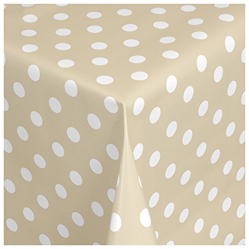 Wachstischdecke Wachstuch Tischdecke Gartentischdecke abwaschbar eckig 100x140 cm Punkte Beige Weiss von MODERNO