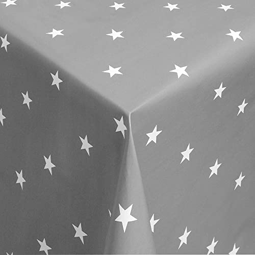 Wachstischdecke Wachstuch Tischdecke Gartentischdecke abwaschbar rund 138 cm Sterne Grau Weiss von MODERNO