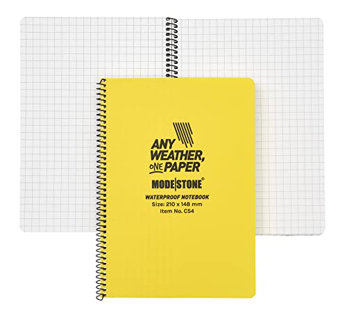 MODESTONE Outdoor Notizbuch A5 21 x 14,8 cm gelber Cover | Spiralbindung seitlich 50 Blätter kariert 7x7mm ohne Rand | wasserfest reißfest feuerfest von MODESTONE
