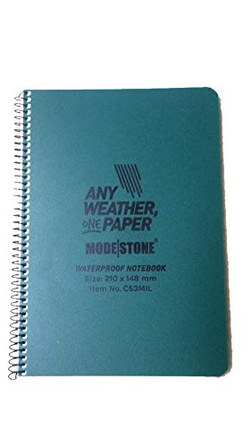 MODESTONE Outdoor Notizbuch A5 21 x 14,8 cm grüner Cover | Spiralbindung seitlich 50 Blätter kariert 7x7mm ohne Rand | wasserfest reißfest feuerfest von MODESTONE