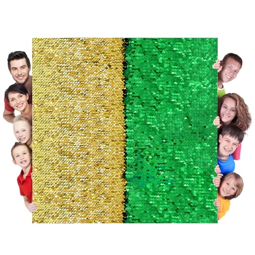 MODFUNS Pailletten-Stoff, sensorischer Wand-Glitzerstoff von The Yard Grün bis Gold, Paillettenstoff, 91 cm, sensorischer Wand-Pailletten-Flip-Stoff für Kinder, Sequenzstoff zum Nähen, zweifarbiger von MODFUNS