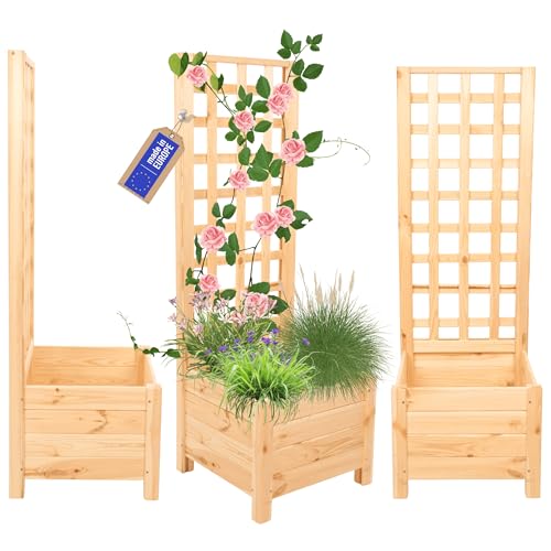 MODO24 Blumenkasten aus Kiefernholz mit Rankgitter, Pflanzkübel mit Spalier Rankhilfe, Hochbeet, Blumenkübel Outdoor Holzkiste für Garten Terrasse Balkon, 116x40x40, Farbe: Natur, Unbehandeltes Holz MODO24 Blumenkasten aus Kiefernholz mit Rankgitter, Pflanzkübel mit Spalier Rankhilfe, Hochbeet, Blumenkübel Outdoor Holzkiste für Garten Terrasse Balkon, 116x40x40, Farbe: Natur, Unbehandeltes Holz von MODO24
