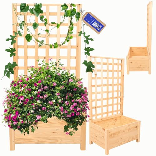 MODO24 Blumenkasten aus Kiefernholz mit Rankgitter, Pflanzkübel mit Spalier Rankhilfe, Hochbeet, Blumenkübel Outdoor Holzkiste für Garten Terrasse Balkon, 116x60x40, Farbe: Natur, Unbehandeltes Holz MODO24 Blumenkasten aus Kiefernholz mit Rankgitter, Pflanzkübel mit Spalier Rankhilfe, Hochbeet, Blumenkübel Outdoor Holzkiste für Garten Terrasse Balkon, 116x60x40, Farbe: Natur, Unbehandeltes Holz von MODO24