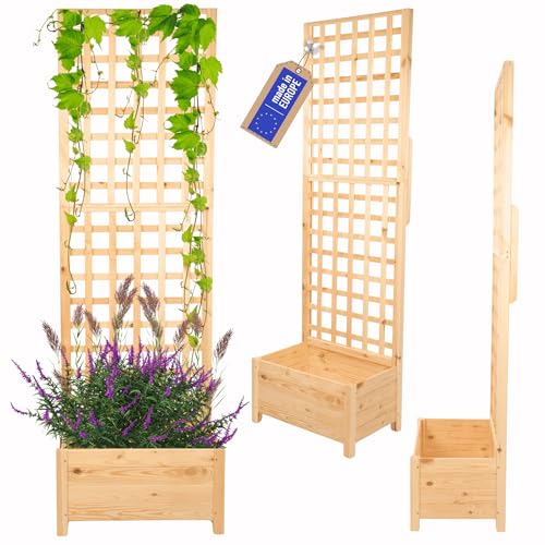 MODO24 Blumenkasten aus Kiefernholz mit Rankgitter, Pflanzkübel mit Spalier Rankhilfe, Hochbeet, Blumenkübel Outdoor Holzkiste für Garten Terrasse Balkon, 190x60x40, Farbe: Natur, Unbehandeltes Holz von MODO24