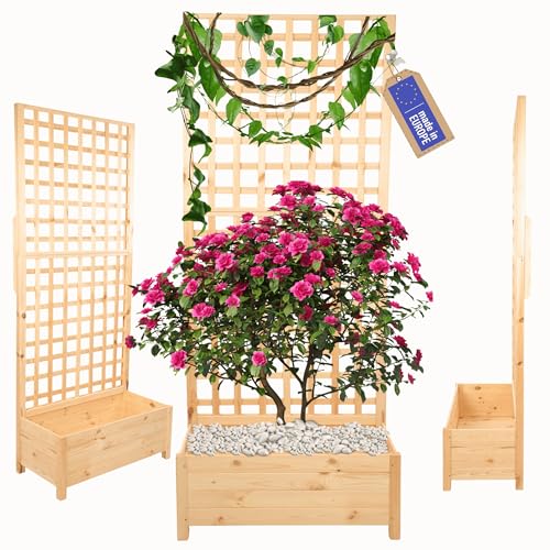 MODO24 Blumenkasten aus Kiefernholz mit Rankgitter, Pflanzkübel mit Spalier Rankhilfe, Hochbeet, Blumenkübel Outdoor Holzkiste für Garten Terrasse Balkon, 190x80x40, Farbe: Natur, Unbehandeltes Holz von MODO24