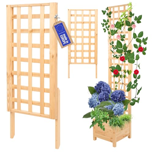 MODO24 Rankgitter aus Holz für Pflanzkübel, Modul zur Blumenkasten, Rankhilfe, Pflanzengitter Scherenspalier für Kletterpflanzen, FSC®-zertifiziertes Kiefernholz, 94x40 cm, Farbe: Natur Unbehandelt von MODO24