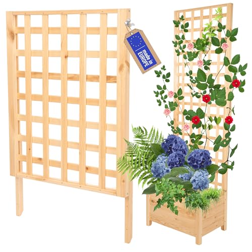 MODO24 Rankgitter aus Holz für Pflanzkübel, Modul zur Blumenkasten, Rankhilfe, Pflanzengitter Scherenspalier für Kletterpflanzen, FSC®-zertifiziertes Kiefernholz, 94x60 cm, Farbe: Natur unbehandelt von MODO24