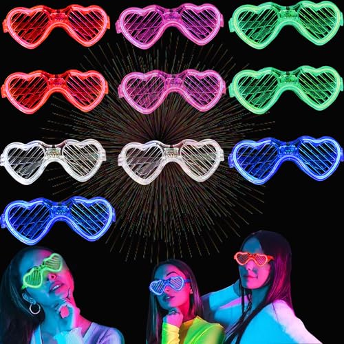 MODOAO Blinkende Party-Brille, Neon-LED-Brille, 5 Farben, LED-Sonnenbrille, blinkende Sonnenbrille, 3 Lichtmodi, Partyzubehör, für Weihnachten, Halloween, wilde Clubbing, Geburtstagsparty, 10 Stück von MODOAO