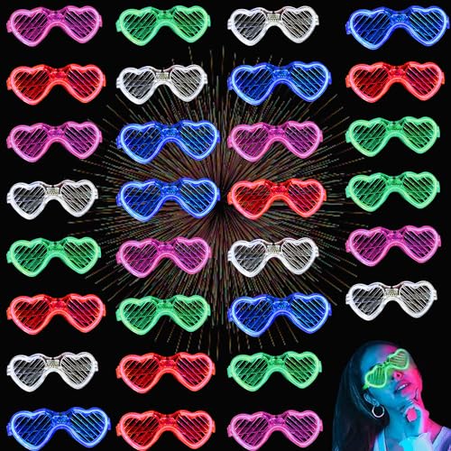 MODOAO Blinkende Partybrillen, 30 Stück, Neon-LED-Brillen, 5 Farben, LED-Beleuchtung, Sonnenbrille, 3 Lichtmodi, Partyzubehör, für Weihnachten, Halloween, wilde Clubbing, Geburtstagsparty von MODOAO
