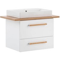 MÖBELPARTNER Waschbecken mit Unterschrank Duo 701517 kreideweiß, eiche landhaus 82,2 x 50,0 x 61,5 cm von MÖBELPARTNER