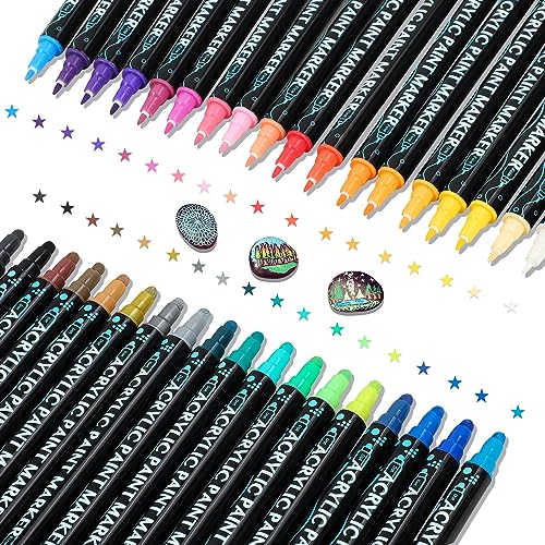 MOEMOE BABY Marker Stifte Acrylstifte für Steine, 36 Farben Dual Tip Wasserfest Multimarker Steine Bemalen Stifte für Holz, Papier, Kunststoff, Keramik, Glas, Leder und Leinwand für Kinder Erwachsene von MOEMOE BABY