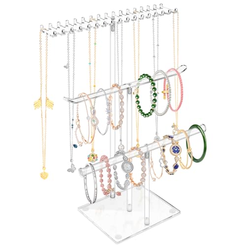 MOFASVIGI Acryl-Halskettenständer, 3 Ebenen, transparenter Schmuck-Organizer, Ständer, Schmuck-Organizer, Aufhänger mit beidseitigen Haken für Halsketten, Anhänger, Armbänder, Ringe MOFASVIGI Acryl-Halskettenständer, 3 Ebenen, transparenter Schmuck-Organizer, Ständer, Schmuck-Organizer, Aufhänger mit beidseitigen Haken für Halsketten, Anhänger, Armbänder, Ringe von MOFASVIGI