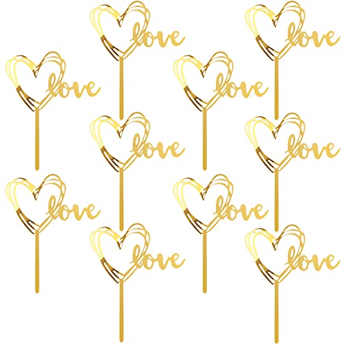MOGADEE® 10 Stück Goldenes Happy Birthday Tortendeko Set, Acryl Glitter Cupcake Topper, Girlande Herze Sternen Cake Topper, Happy Birthday Kuchen Deko für Mädchen, Kinder, Hochzeit, Mutter(G02) von MOGADEE