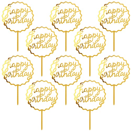 MOGADEE® 10 Stück Goldenes Happy Birthday Tortendeko Set, Acryl Glitter Cupcake Topper, Girlande Herze Sternen Cake Topper, Happy Birthday Kuchen Deko für Mädchen, Kinder, Hochzeit, Mutter(G04) von MOGADEE