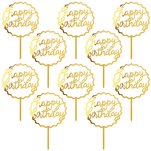 MOGADEE® 10 Stück Goldenes Happy Birthday Tortendeko Set, Acryl Glitter Cupcake Topper, Girlande Herze Sternen Cake Topper, Happy Birthday Kuchen Deko für Mädchen, Kinder, Hochzeit, Mutter(G04) von MOGADEE