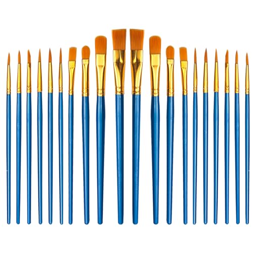 Pinsel-Set, Nylon-Haarpinsel, verschiedene Größen, für Acryl, Öl, Aquarell, Gouache, Malerei, Gesichtsbemalung, Pinsel für Kinder und Erwachsene, Blau, 20 Stück Pinsel-Set, Nylon-Haarpinsel, verschiedene Größen, für Acryl, Öl, Aquarell, Gouache, Malerei, Gesichtsbemalung, Pinsel für Kinder und Erwachsene, Blau, 20 Stück von MOGITO