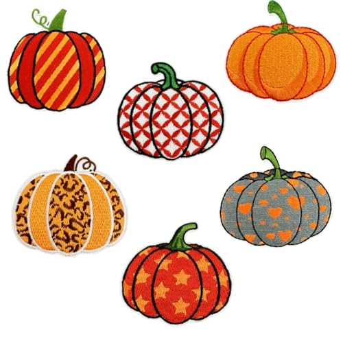 6 Stück Thanksgiving Kürbis Stickerei Aufbügler Patches Niedliche Cartoon Aufnäher Emblem Applikation Kleine Kleidung Reparatur Aufkleber für Party Jacken Hüte Hemden Jeans Kleidung Handwerk DIY Nähen von MOGOXION