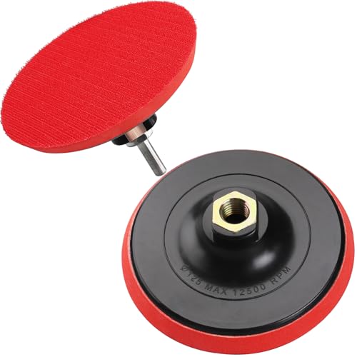 Schleifteller Polierpad, 2 Stück 5 Zoll/125 mm Klett-Schleifteller Kit mit M14-Bohradapter, Klettverschluss Schleifen Polieren Pad, Haken und Schlaufe Polierteller für Bohrmaschine Polierer (Red) von MOGRQAP