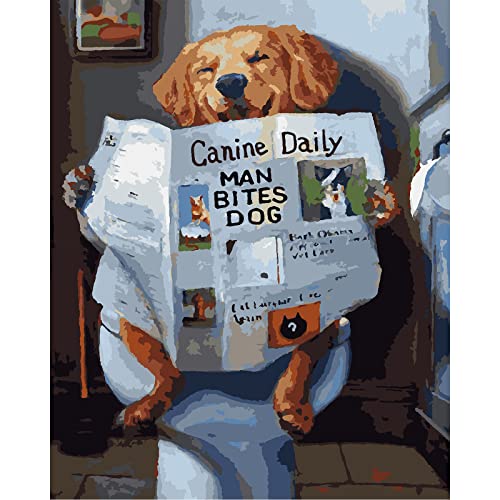 MOGTAA Hund liest die Zeitung Malen Nach Zahlen Erwachsene, Tiere Malen Nach Zahlen für Kinder Anfänger, DIY Malen nach Zahlen Kits auf Leinwand Ölgemälde Kunst Handwerk für Home Dekor 40X50CM von MOGTAA