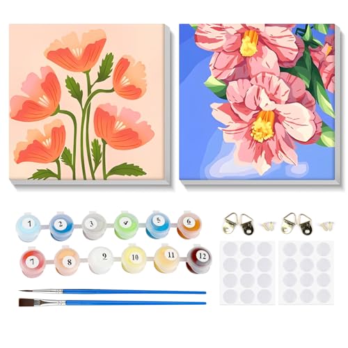 MOGTAA 2 Pack Blumen Malen Nach Zahlen mit Rahmen, Malen-nach-Zahlen-Set Erwachsene Kinder, DIY Ölgemälde Leinwand Set, Acryl-Malen Nach Zahlen für Home Deko Geschenk 20x20cm MOGTAA 2 Pack Blumen Malen Nach Zahlen mit Rahmen, Malen-nach-Zahlen-Set Erwachsene Kinder, DIY Ölgemälde Leinwand Set, Acryl-Malen Nach Zahlen für Home Deko Geschenk 20x20cm von MOGTAA