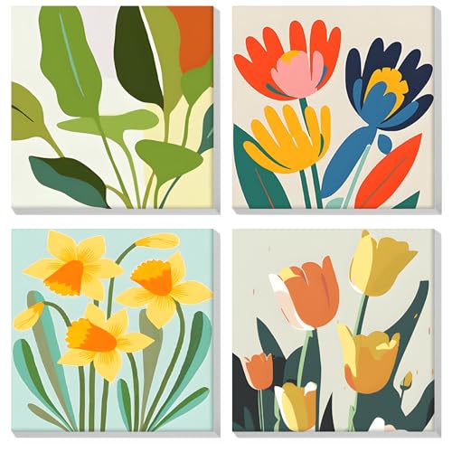 MOGTAA 4 Pack Malen Nach Zahlen Erwachsene mit Rahmen, Blume Landschaft Malen nach Zahlen Kits für Erwachsen Anfänger, DIY Acrylfarben Ölgemälde Leinwand Set für Home Dekor, 20x20cm von MOGTAA