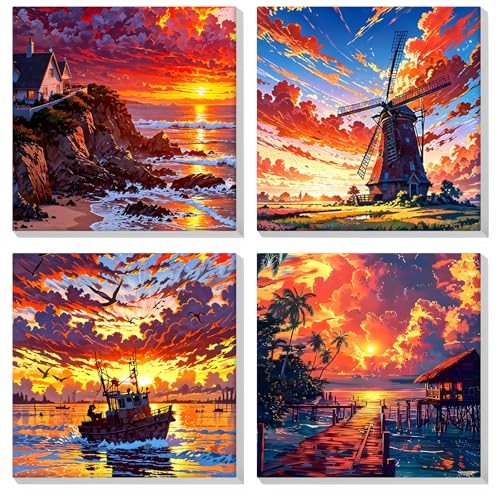MOGTAA 4 Pack Malen Nach Zahlen Erwachsene mit Rahmen, Landschaft Malen nach Zahlen Kits für Erwachsen Anfänger, DIY Acrylfarben Ölgemälde Leinwand Set für Home Dekor, 20x20cm MOGTAA 4 Pack Malen Nach Zahlen Erwachsene mit Rahmen, Landschaft Malen nach Zahlen Kits für Erwachsen Anfänger, DIY Acrylfarben Ölgemälde Leinwand Set für Home Dekor, 20x20cm von MOGTAA