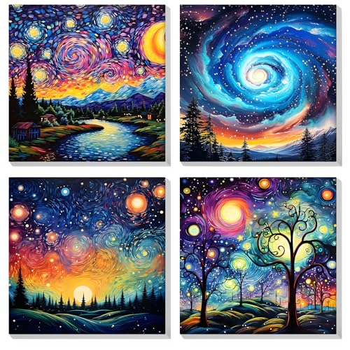 MOGTAA 4 Pack Malen Nach Zahlen Erwachsene mit Rahmen, Sternenhimmel Malen nach Zahlen Kits für Erwachsen Anfänger, DIY Acrylfarben Ölgemälde Leinwand Set für Home Dekor, 20x20cm von MOGTAA