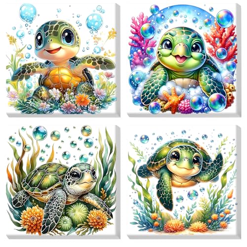 MOGTAA 4 Pack Schildkröte Malen Nach Zahlen Erwachsene mit Rahmen, Tiere Malen nach Zahlen Kits für Erwachsen Anfänger, DIY Acrylfarben Ölgemälde Leinwand Set für Home Dekor, 20x20cm von MOGTAA
