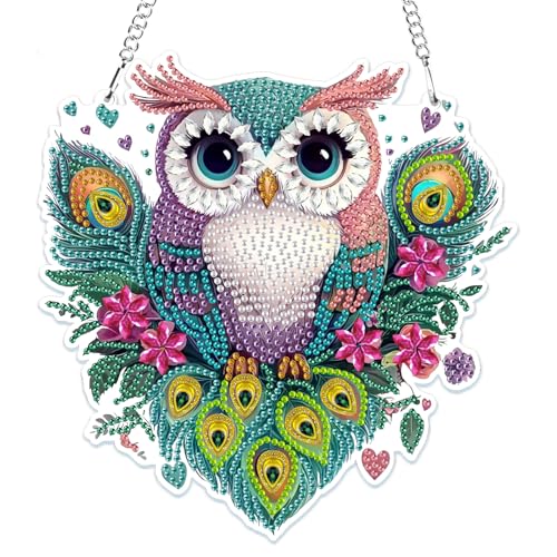 MOGTAA 5D Diamond Painting Anhänger, Blumen und Eule Diamond Painting mit Kette Kinder Erwachsene, Diamant Painting Fensterbilder, Hängende Ornament Set für Wand Und Eingang Decor MOGTAA 5D Diamond Painting Anhänger, Blumen und Eule Diamond Painting mit Kette Kinder Erwachsene, Diamant Painting Fensterbilder, Hängende Ornament Set für Wand Und Eingang Decor von MOGTAA