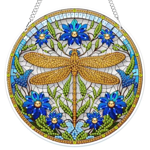 MOGTAA 5D Diamond Painting Anhänger, Blumen und Libellen Diamond Painting mit Kette Kinder Erwachsene, Diamant Painting Fensterbilder, Hängende Ornament Set für Wand Und Eingang Decor MOGTAA 5D Diamond Painting Anhänger, Blumen und Libellen Diamond Painting mit Kette Kinder Erwachsene, Diamant Painting Fensterbilder, Hängende Ornament Set für Wand Und Eingang Decor von MOGTAA