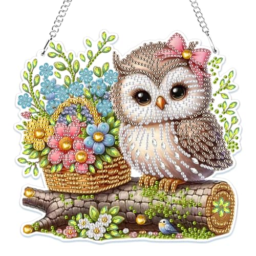 MOGTAA 5D Diamond Painting Anhänger, Eule Diamond Painting mit Kette Kinder Erwachsene, Tiere Diamant Painting Fensterbilder, Hängende Ornament Bastelset Set für Wand Und Eingang Decor von MOGTAA