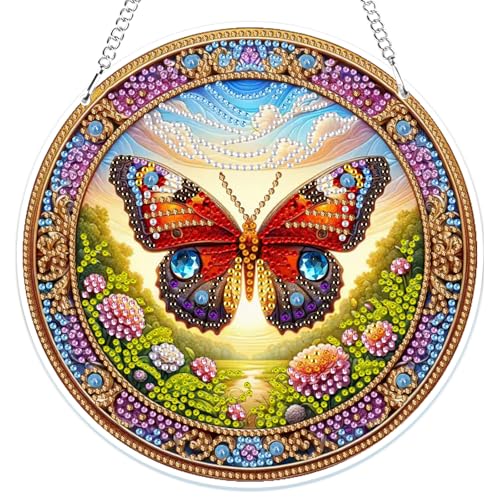 MOGTAA 5D Diamond Painting Anhänger, Schmetterling Diamond Painting mit Kette Kinder Erwachsene, Tiere Diamant Painting Fensterbilder, Hängende Ornament Set für Wand Und Eingang Decor von MOGTAA