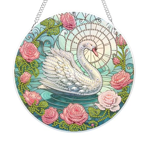 MOGTAA 5D Diamond Painting Anhänger, Schwan Diamond Painting mit Kette Kinder Erwachsene, Tiere Diamant Painting Fensterbilder, Hängende Ornament Bastelset Set für Wand Und Eingang Decor von MOGTAA