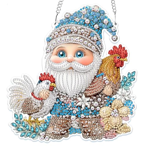 MOGTAA 5D Diamond Painting Anhänger, Zwerg und Huhn Diamond Painting mit Kette Kinder Erwachsene, Tiere Diamant Painting Fensterbilder, Hängende Ornament Set für Wand Und Eingang Decor von MOGTAA