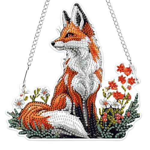 MOGTAA 5D Fuchs Diamond Painting Anhänger, Diamond Painting mit Kette Kinder Erwachsene, Tier Diamant Painting Fensterbilder, Hängende Ornament Set für Wand Und Eingang Decor von MOGTAA