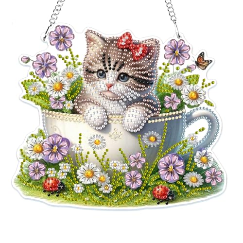 MOGTAA 5D Katze Diamond Painting Anhänger, Tiere Diamond Painting mit Kette Kinder Erwachsene, Diamant Painting Fensterbilder, Hängende Ornament Bastelset Set für Wand Und Eingang Decor MOGTAA 5D Katze Diamond Painting Anhänger, Tiere Diamond Painting mit Kette Kinder Erwachsene, Diamant Painting Fensterbilder, Hängende Ornament Bastelset Set für Wand Und Eingang Decor von MOGTAA